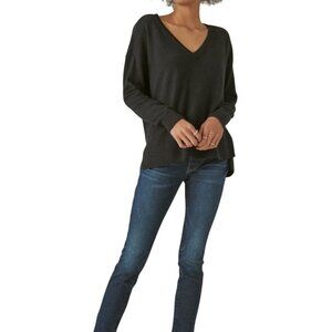 Lucky Brand NWT Cotton Blend V Neck Jet Black Sweater Capsule Wardrobe Size XL